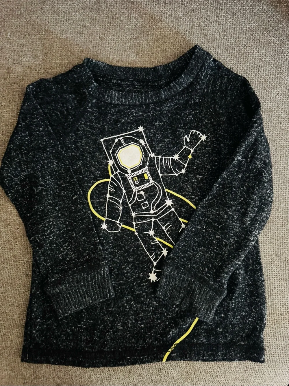 Kids Astronaut Graphic Pullover Sweater - Black with Yellow Detail